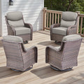 Rilyson Outdoor Swivel Rocker Chairs - All Weather Resistant Wicker Patio Furniture Set of 4 with High Back and 6 inch Thick Cushions for Deck Porch Yard and Poolside, Brown/Beige