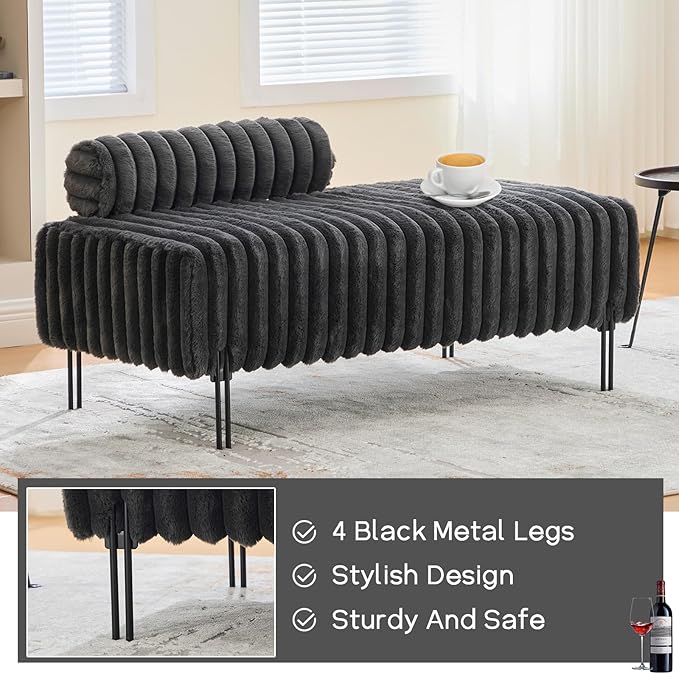 NIOIIKIT 49.6" Modern Loveseat Sofa Couch, Upholstered Accent Sofa with Golden Legs and Adjustable Backrest, Small Faux Fur Couches for Bedroom, Living Room, Compact Small Space (Dark Grey)