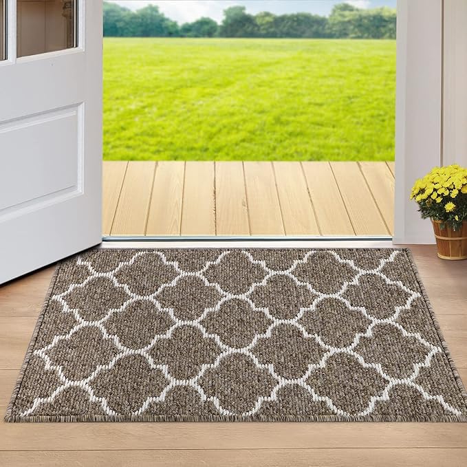 REFETONE Indoor Door mat, Front Door Mats 32"x40" Absorbent Rubber Backing Non Slip Back Doormats, Machine Washable Low Profile Entrance Rug, Resist Dirt Inside Floor Mat Door Rugs for Entryway, Camel