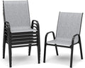 PIZZELLO Patio Chairs Set of 6 - Outdoor Stackable Dining Chairs for All Weather - Breathable Textilene Outdoor Chair Sets with Curved Armrests - 300Lbs Capacity - for Lawn Backyard Garden (Grey)
