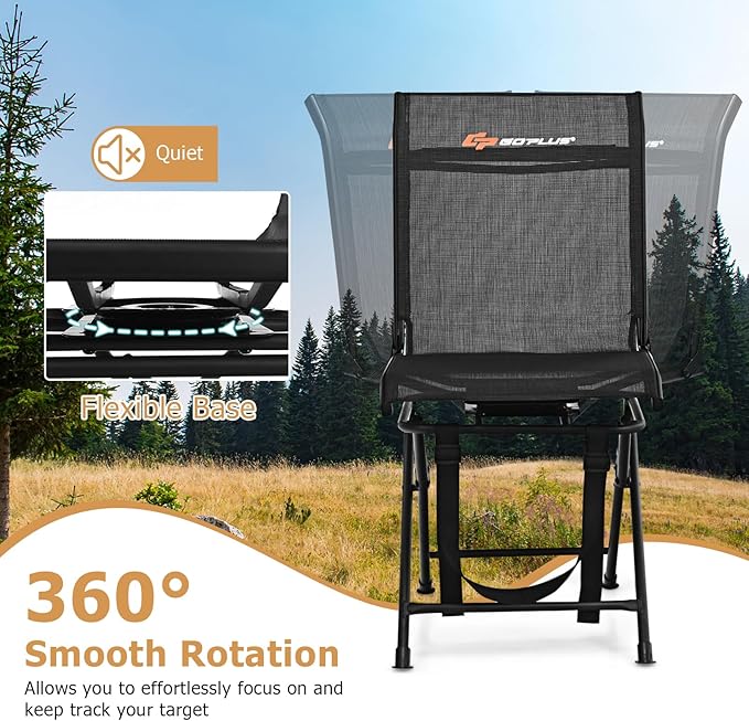 Goplus Hunting Chair, 360° Swivel Hunting Blind Chair with Carrying Strap, 330LBS Capacity, Folding Silent Deer Hunting Chair, Portable Ground Blind Chair for Fishing Camping, No Assembly