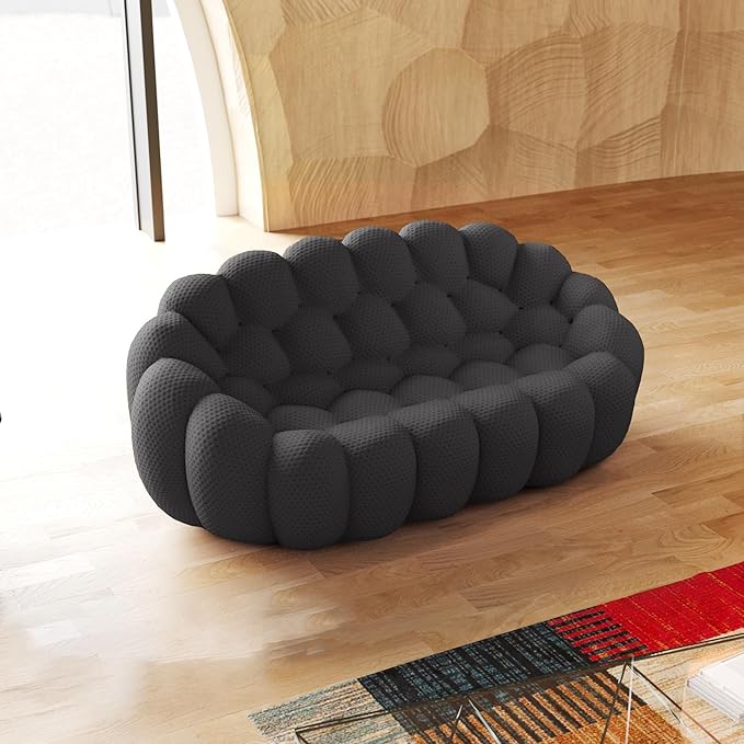 JACH 78.74'' Modern Bubble Curved Couch, Upholstered Love Seat Boneless Lazy Floor Sofa, 3D Honeycomb-Shaped Leisure Sofa for Living Room, Apartment, Small Space, Grey