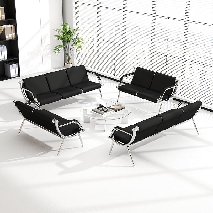 Kinfant Waiting Room Chair- Office Reception Furniture with Armrest and PU Leather Cushion, Office Guest Chair for Waiting Room Airport Hospital Bank Lobby, Black (2 Seat*2+3 Seat*2)