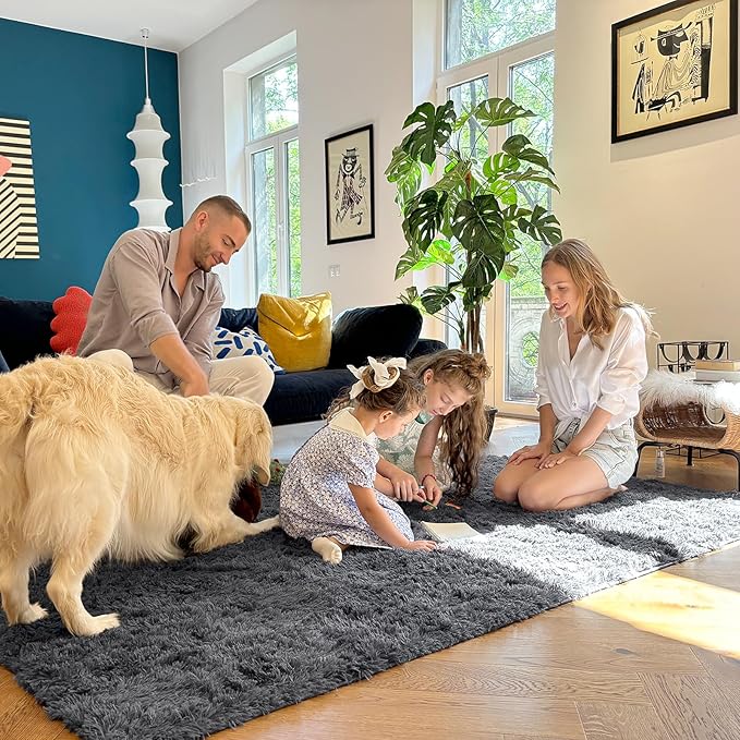 OLANLY 10x14 Machine Washable Large Area Rugs for Living Room, Bedroom, Soft Fluffy Shaggy Bedside Rug, Indoor Floor Carpet for Kids Girls and Boys, Dorms, Nursery, Home Decor Aesthetic, Grey