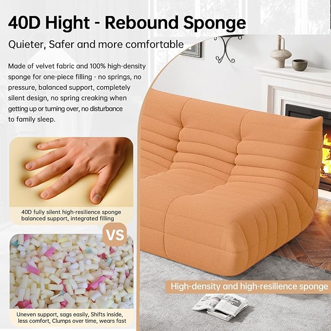 Bean Bag Chairs for Adults, Memory Foam Couch Loveseat Sofa Chair, Soft Teddy Material Cozy Comfy Reading Nook Chairs, Floor Chair for Living Room Bedroom Office(Orange)