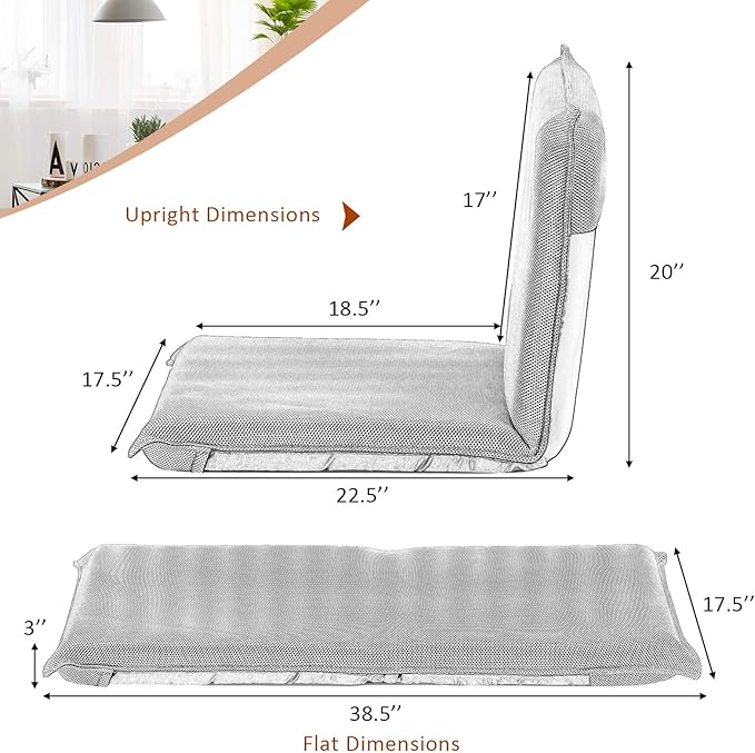 Giantex Floor Chair with Back Support, 6 Adjustable Position, Gaming Chair Floor, Padded Sleeper Bed for Video Gaming Meditation Reading Watching TV, Grey