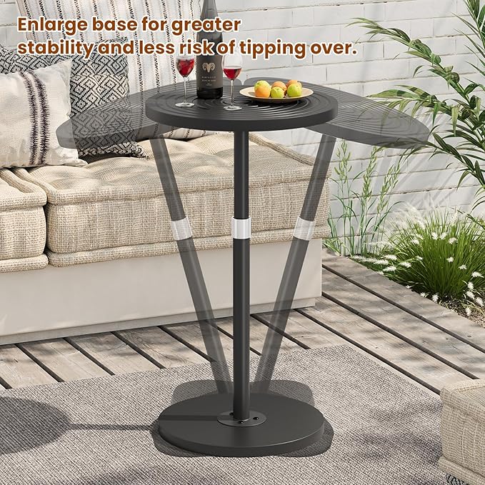 Asgolion Round Side Table Set of 2, Adjustable-Height Small Drink Table, Pedestal Martini Stand, Weighted Base Cocktail Table Accent Nightstand for Living Room, Bedroom, Bathroom, Office, Black