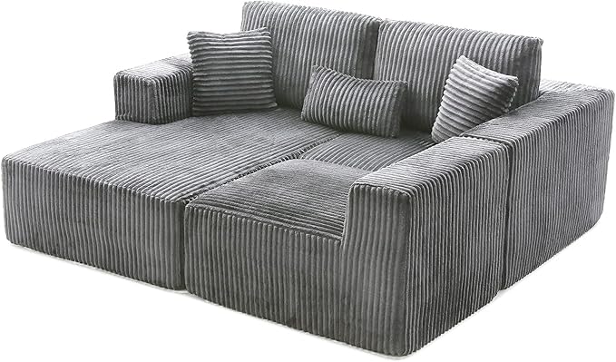 108" Boneless Cloud Sectional Couches for Living Room, Comfy Fluffy L Shaped Memory Foam Deep Seat Boneless Couch, Modular Sectional Sofa with Right Facing Chaise, Dark Grey