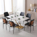 BV Dining Chairs Set of 6, PU Leather Armless Kitchen Chair in Modern Walnut Style, Mid Century Bentwood Side Chair with Metal Legs, Retro Accent Guest Chair for Kitchen Dining Room(Black)