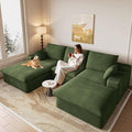 107" Cloud Modular Sectional Sofa with 1 Ottoman, Modern Upholstered Corduroy Couches, Comfort U Shaped Sofa for Living Room, Deep Seat Boneless Couch, No Assembly Required(Green,Left Facing Chaise)