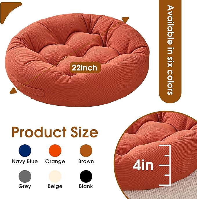 4Pcs Floor Pillows for Adults, 22x22 Inch Meditation Cushions, Large Round Sitting Cushion Living Room Memory Foam Pillow for Sitting (4, Orange, 22x22x4 Inch)