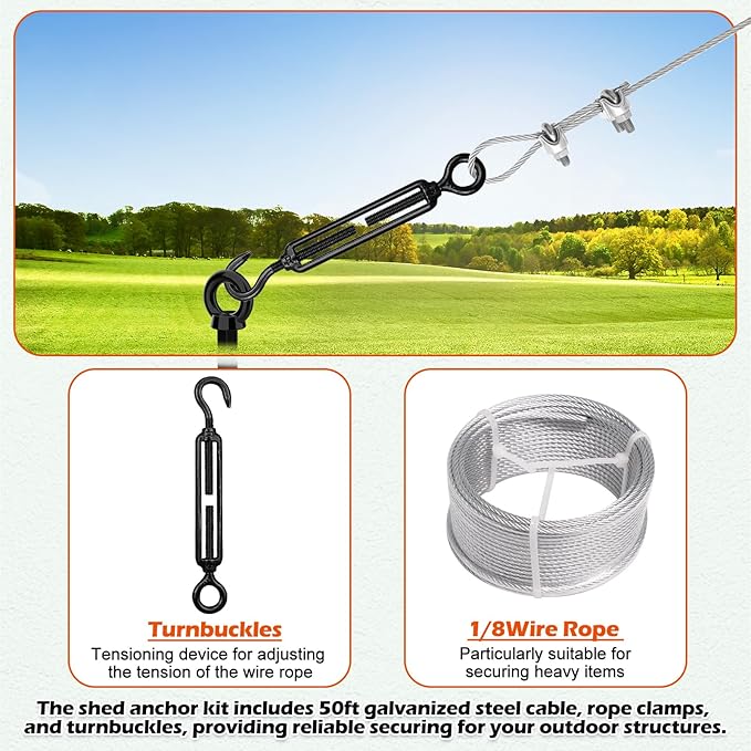 Camitlli 4 Pack 18" Fully Welded Ground Anchors Shed Anchor Kit with 1/8" Galvanized Cable, Heavy Duty Earth Anchors High Wind Screw in for Trampoline Swingset Tent Greenhouses (Black)