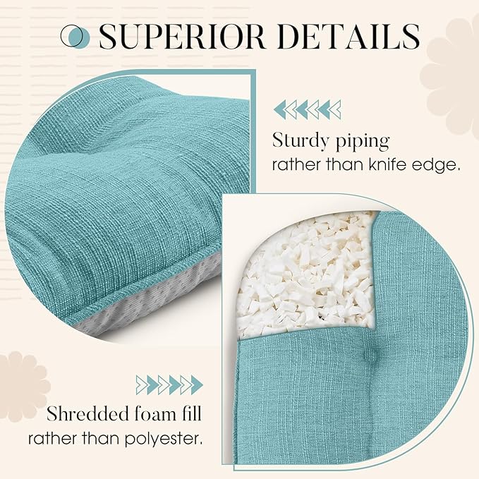 Basic Beyond Chair Cushions for Dining Chairs 4 Pack, Chair Cushion with Ties and Non Slip Backing, 15.5 x 15.5 inches Tufted Chair Pads for Dining Chairs(Aqua Blue)