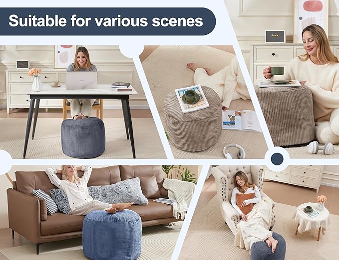 Pouf Ottoman Foot Stools with Foam Small Ottoman for Living Room Corduroy Ottomans Pouf 26x18 Floor Poufs Foot Rest for Chair Dark Green Hassocks and Ottomans