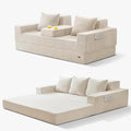 MAXYOYO Convertible Sofa Bed, 80" Oversized Boneless Loveseat Couch 4 in 1 Foldable Floor Sofa Couch in A Box with 2 Cup Holders, Folding Sleeper Chair for Living Room, No Assembly Required, Beige
