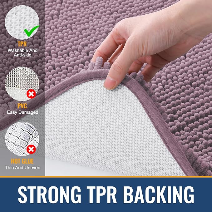 Arotive Bathroom Rugs 24x16, Extra Soft Absorbent Shaggy Chenille Bath Rugs, Machine Washable Rubber Backing Non-Slip Bath Mats for Bathroom Floor Tub and Shower, Home Decor Accessories, Deep Plum