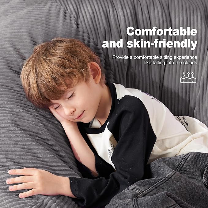 Homguava 3FT Bean Bag Chair: Teardrop Bean Bags with Memory Foam Filled, Compact Beanbag Chairs Soft Sofa with Corduroy Cover (Grey)