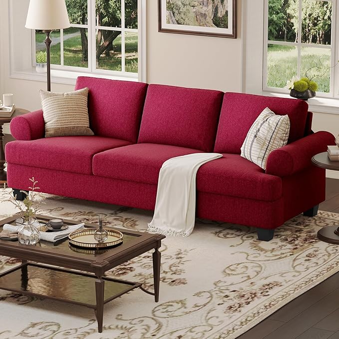 COPIAE 91 Inch Lawson Sofa with Extra Deep Seats Oversize, Mid-Century 3-Seat Sofa Couch, for Living Room, Apartment, Lounge, Red