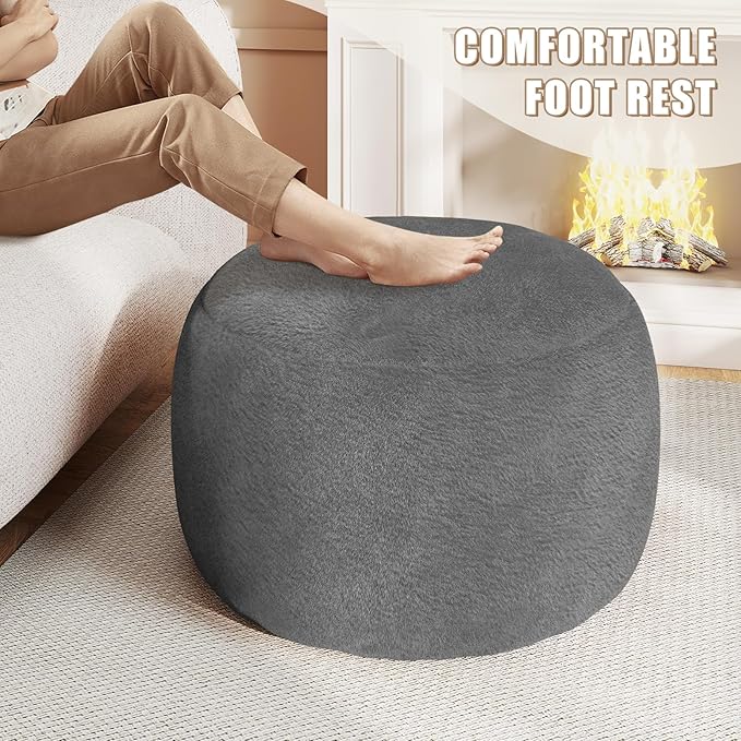 Gericco Round Pouf Ottoman Foot Rest, 29 X 18Inch Floor Poufs Footstool, A Round Modern Foam Filled Foot Stool for Living Room, Home, Nursery, Dorm, Outdoor (Grey, 29Inch)