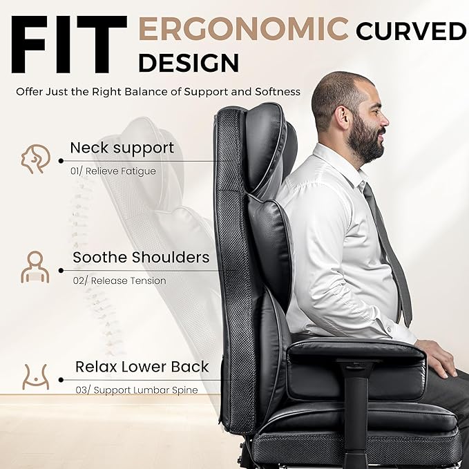 BESTFAIR Big and Tall Office Chair - Heavy Duty 400 LBS Executive Chair with Foot Rest, High Back Ergonomic Desk Chair, Padded Wide Seat Gaming Chair, Adjustable Armrests, Black 2 Pack