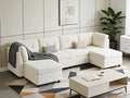 VANOMi 4 Seater Modular Sectional Sofa with 2 Ottomans, 118" Cloud Sofas & Couches, Comfy Chenille Sectional Couches for Living Room, Apartment, Office, White, U Shaped