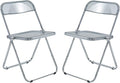 LeisureMod Lawrence Modern Clear Acrylic Folding Chair with Metal Frame, Space-Saving Transparent Seating for Dining Room, Home Office, Bedroom, Vanity or Small Spaces, (Transparent Black, Set of 2)