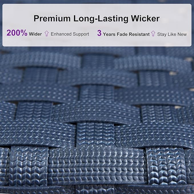PURPLE LEAF Patio Chaise Lounge Chairs Outdoor Set of 2, Wicker Pool Lounge Chairs for Outside with Adjustable Backrest, Aluminum Sunbathing Lounger for Patio, Poolside, Garden, Navy Blue