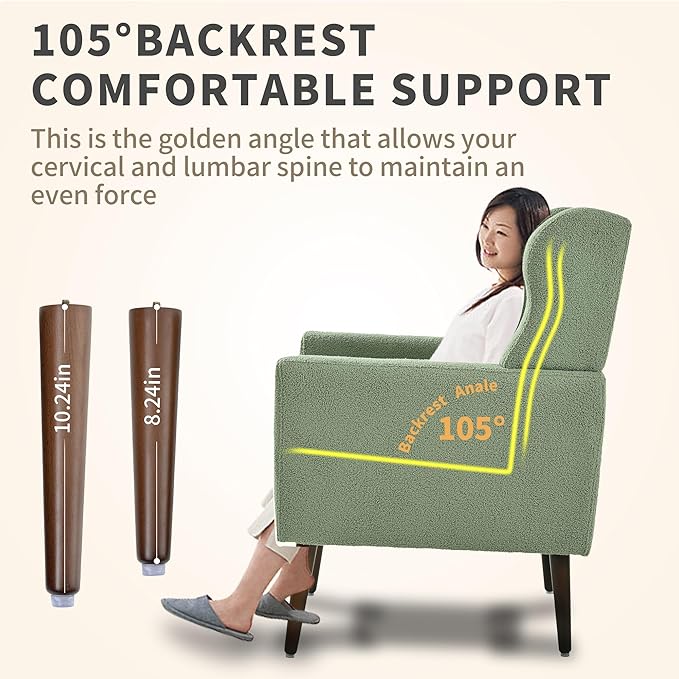 QKFF Accent Chair Set of 2, Upholstered Armchair with Pillow, Teddy Single Sofa Chair with Lounge Seat and Wood Legs for Living Room Small Spaces