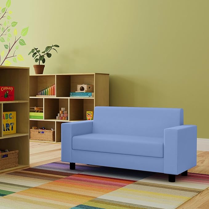 Factory Direct Partners SoftScape Inspired Playtime Classic Reading Sofa, Children's Commercial-Grade Upholstered Furniture for Home, Daycare, Preschool; Modern Design - Powder Blue, 14473-PB