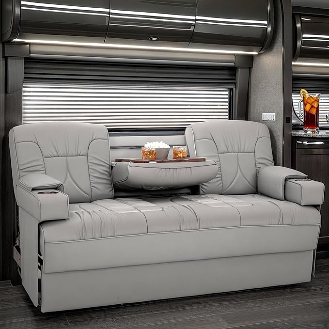 Qualitex De Leon Console SL RV Sofa Bed, 74" Wide, Ulitmate Leather, Ash