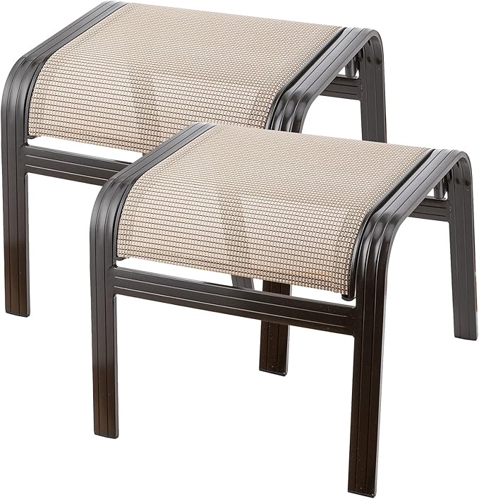 Deguifei Outdoor Patio Footstools Aluminum Outdoor Ottomans Footrest Small Seating Wicker Furniture Patio Ottoman 2 Pieces Brown