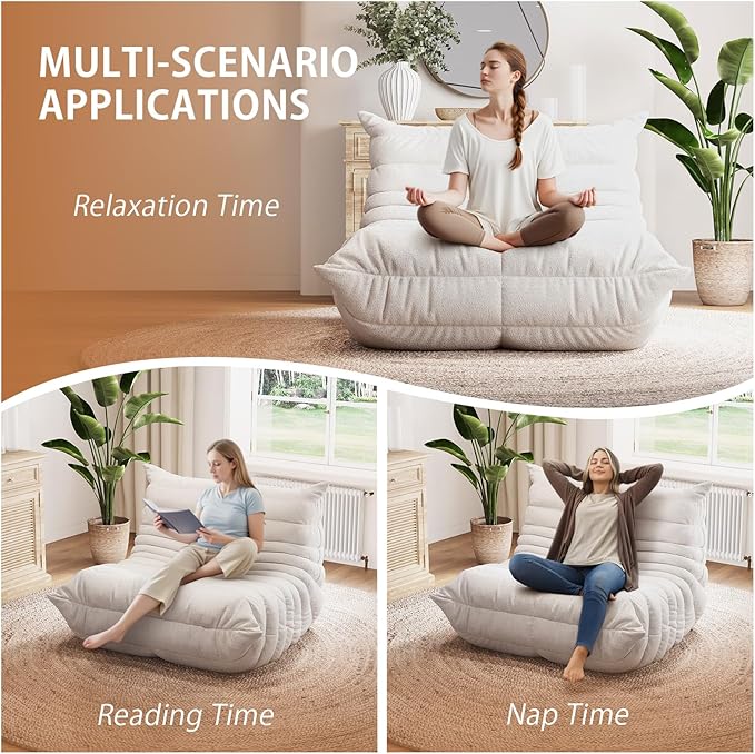 Selyteramy Oversized Bean Bag Chairs for Adults, Giant Beanbag Chair with Memory Foam, Comfy Lounge Chair Lazy Sofa for Apartment, Living Room, Bedroom, Office(Teddy Fabric)