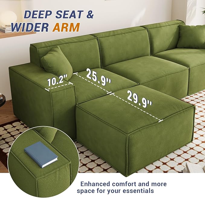 80.3" Cloud Sectional Couch, Chenille Boneless Couch 2 Seater with Deep Seats & Wide Armrests, Comfy Modular Sectional Sofa Memory Foam Compression Floor Sofa for Living Room, No Assembly Required