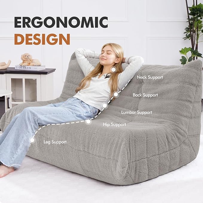 Bean Bag Loveseat Chair Big Sofa Beanbag Chair for Adults Fireside Chair Bean Bag Lounger with Memory Foam Filled for Home,Apartment or Gaming Venue（LGY Teddy）