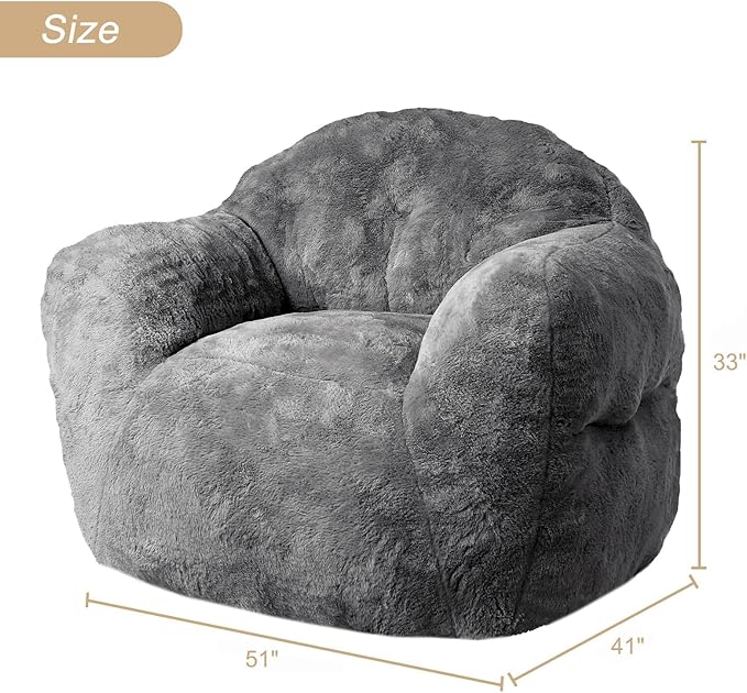51" Big Bean Bag Chair BeanBag Chairs with Armrests for Adults Kids, Oversized Comfy Chair with Filler Included, Soft Cozy Beanbag Couch Floor Sofa Chair for Living Room Bedroom,Dorm,Dark Grey