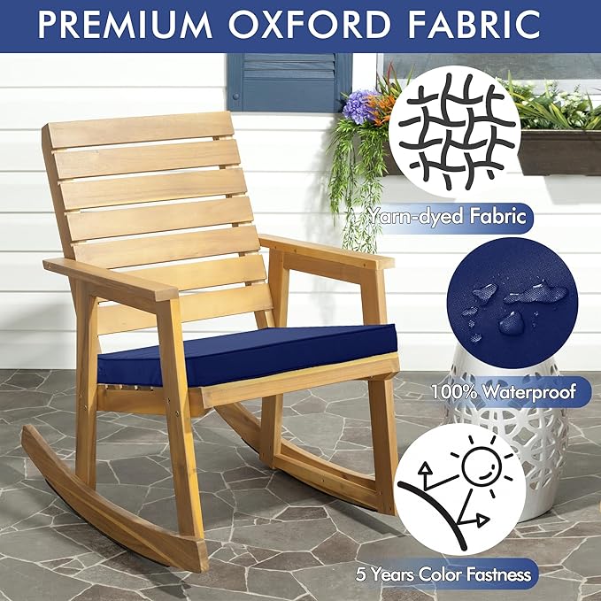 Outdoor Chair Cushions 22 x 22 Inch Waterproof Patio Chair Cushions with Tie 5 Year Color Fastness Thick Outdoor Seat Cushion for Garden Lawn Patio Furniture Navy Set of 2