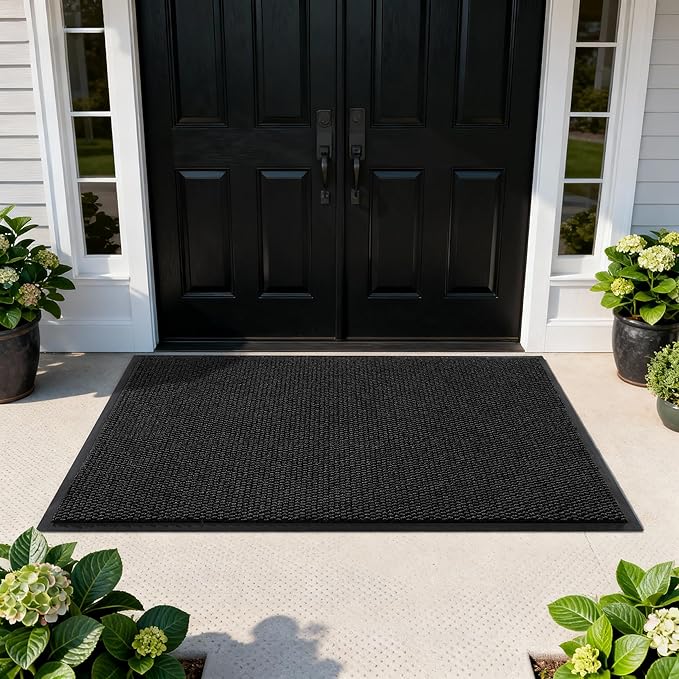 Yimobra Doormat Outdoor Indoor Entrance 47 x 32, All-Season All-Weather Front Door Mat, 100% Waterproof Welcome Matt for Floor Garage Outside Entry, Stain and Fade Resistant,Black