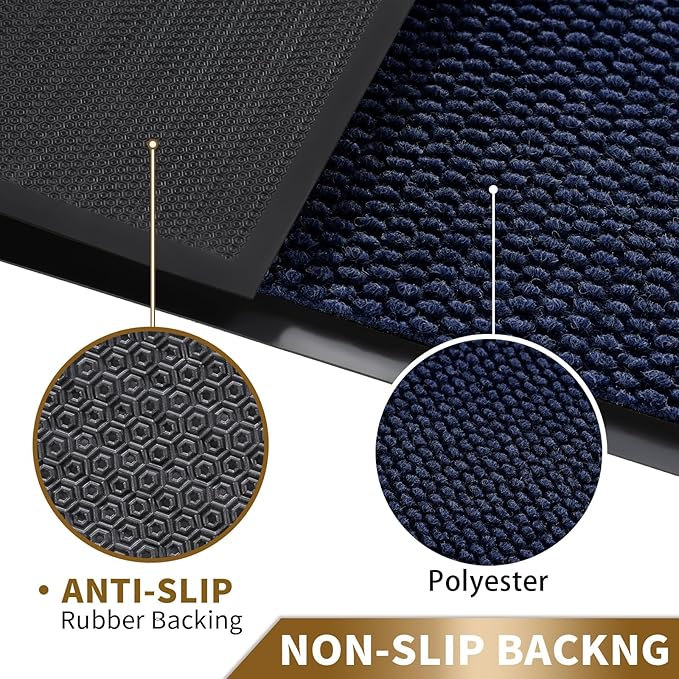 Yimobra Doormat Outdoor Indoor Entrance 29.5 x 17, All-Season All-Weather Front Door Mat, 100% Waterproof Welcome Matt for Floor Garage Outside Entry, Stain and Fade Resistant,Navy Blue