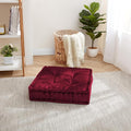 Floor Pillow Large Square Tufted Decorative Cushion 20" x 20" Faux Velvet Fabric Ultra Thick Fill for Kids and Adults, 2 Pack, Burgundy Red