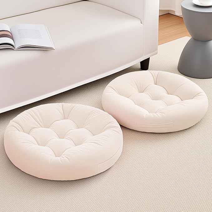 Tikuns 4Pcs Floor Pillows for Adults, Meditation Cushions, Large Round Sitting Cushion Living Room Memory Foam Pillow for Sitting(4, Beige, 22x22x6 Inch)
