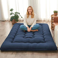 DAICO Japanese Floor Mattress, 4'' Thicken Futon Mattress Tatami Mat, Sleeping Pad Foldable Roll Up Mat for Camping and Guest Room, Twin Size 39''*80'', Navy