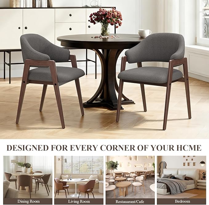 MALOL Wooden Dining Chairs Set of 4, Modern Fabric Upholstered Dining Room Chair, Kitchen Side Chairs, Farmhouse Dinner Chair with Curved Open Back for Kitchen, Grey