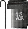 Kadrick 32-Pack Rebar Stakes 12 inch，J Hook Ground Stakes Anchors, Black Galvanized Fence Stakes,Heavy Duty 5/16'' Diameter