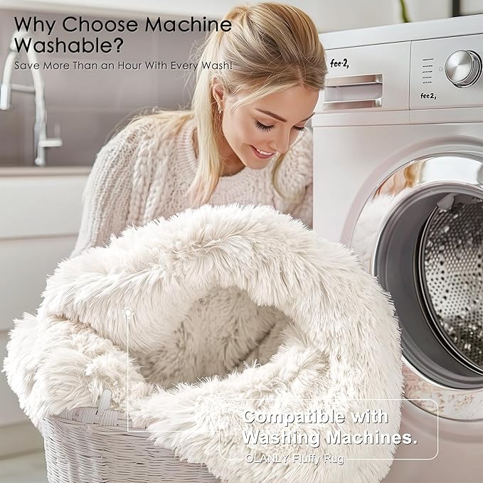 OLANLY 10x14 Machine Washable Large Area Rugs for Living Room, Bedroom, Soft Fluffy Shaggy Bedside Rug, Indoor Floor Carpet for Kids Girls and Boys, Dorms, Nursery, Home Decor Aesthetic, Ivory