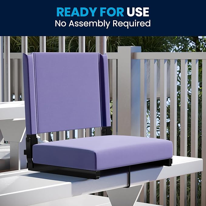 Flash Furniture Grandstand Portable Stadium Seat for Bleachers or Benches, Folding Padded Stadium Chair with Carrying Handle, 500 lb. Weight Capacity, Purple