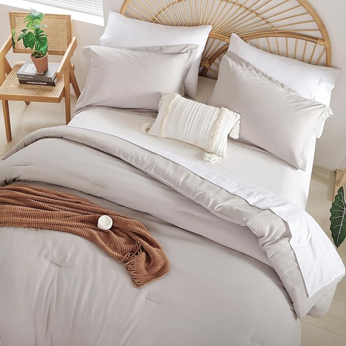 weigelia Twin Comforter Set 5 Pieces LinenGrey Bedding Set All Season Soft Lightweight Comforter Set Bed in a Bag Twin Set with Comforters, Flat & Fitted Sheets, Pillowcases & Shams