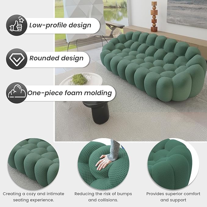WJShome Bubble Sofa Couch,98'' Modern Curved Sofas for Living Room, 3 Seater Lazy Floor Sofa, Large Bean Bag Chair,Deep Seat Floor Sofas Chair Lounge for Office, Apartment(Green)