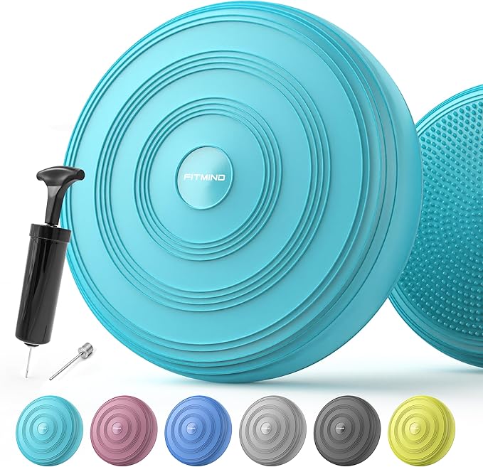 FITMIND Inflated Wobble Cushion,Circular Non-slip Texture for Comfortable Sitting,Extra Thick Dyna Disc with Pump for Core Strength,Wiggle Seat to Improve Posture,Fitness,660lb Load Capacity