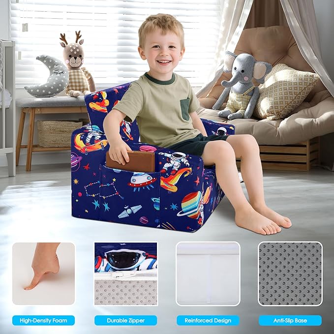 decalsweet Foldable Kids Sofa Couch 2 in 1 Children Convertible Sofa to Lounger Flip Open Toddlers Sofa Bed,Extra Wide Soft Lightweight for Bedroom Livingroom Playroom