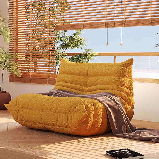 Bean Bag Chair, Fireside Chair, Large Bean Bag Chair for Adults, Bean Bag Chairs for Teens with High-Resilience Foam, Non-Slip Base Floor Lounge Sofa,Living Room (Yellow, Single)